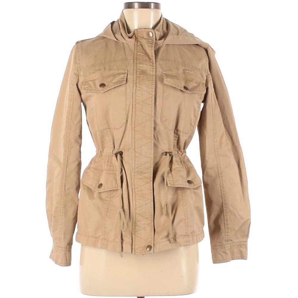 Forever 21 Utility Khaki Beige Jacket with Hood Women Size Small